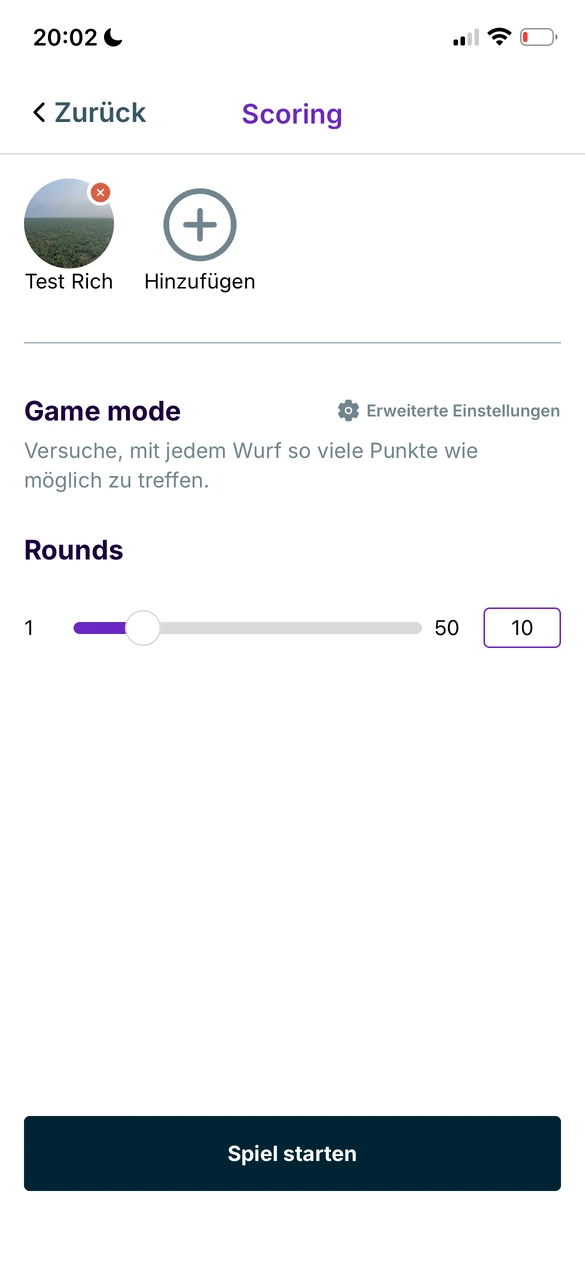Einstellungen von Scoring mit der Rundenzahl und der Spielerklärung